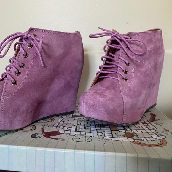 Jeffrey Campbell LAVENDER 99 TIE WEDGES Size 7.5 slightly USED. LILAC - Picture 3 of 11